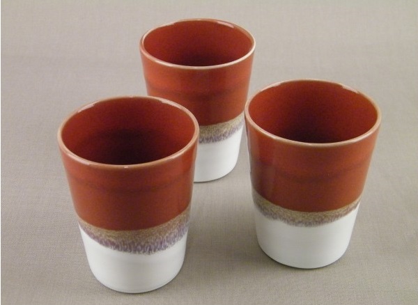 Set de mugs jars rouge brique et blanc poterie fabriqué en France